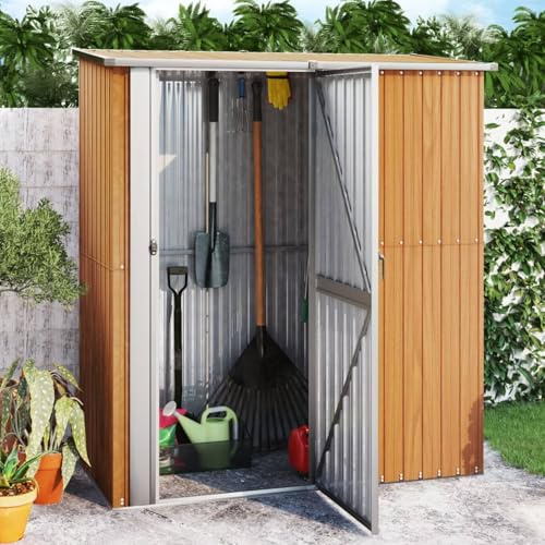 Rantry Fahrradhaus braun 180,5 x 97 x 209,5 cm Stahl verzinkt Gartenschuppen Gerätehaus Gartenhaus Lagerhaus für den Außenbereich