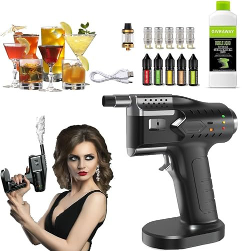 Witriolik Fumoir a froid, Kit de Fabrication de Bulles Cocktail, Pistolet à Bulles Fumée à Cocktail avec Accessoires, Pistolet à Bulles fumé pour Aliments de Cuisine, Chefs et barmans（Black）