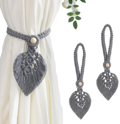 2 Stück Raffhalter Boho Vorhanghalter, Boho Vorhang Raffhalter, Vorhang Raffhalter Baumwolle Makramee, Vorhang Seil Schnallen, Gardinenhalter Tiebacks, Für Wohnzimmer, Schlafzimmer (Pessimistisch)