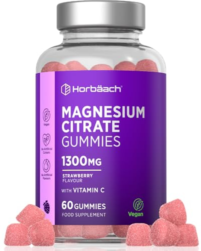 Magnesio Citrato Gommose | 1600mg | 60 Caramelle Gommose Vegane | Alternativa alle Compresse di Ferro | Magnesium Citrate Gummies | Horbaach