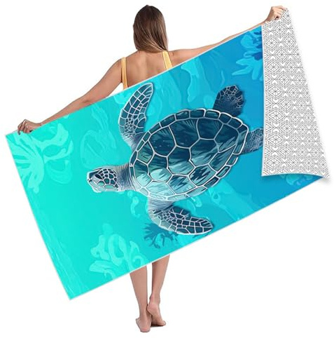 Turtle Mikrofaser Strandtuch 180x100cm, Sandfrei & Schnell Trocknend | Hochwertige Mikrofaser, saugfähig und schnell trocknend. Ideal für Reise, Camping und Sauna