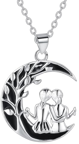 Micory Collar Hermanas Plata de Ley 925 para Mujer Luna Colgante Collar Amistad Joyas Regalos Originales Para Hermanas