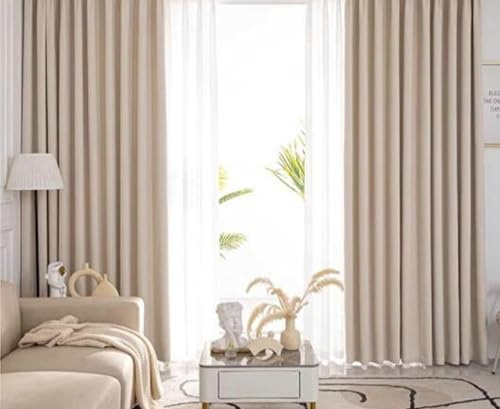 Chenille Vorhänge 2er Set, Vorhänge Blickdicht Ösen Einfarbig Fischgrätenmuster Gardinen B 107 x H 138 cm Fenster Vorhänge Schlafzimmer, Beige Weiß