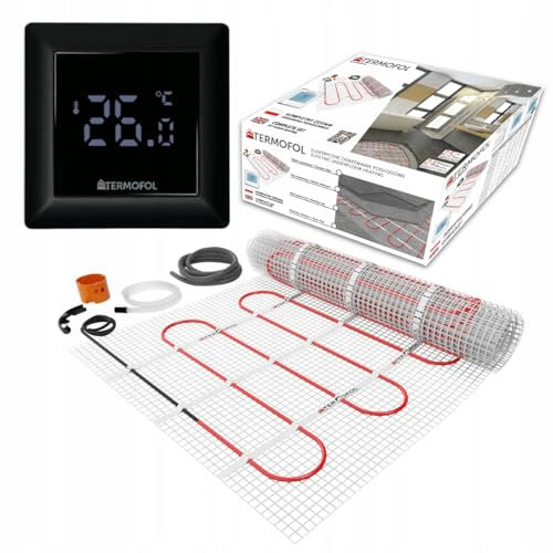 Termofol Set de estera calefactora con termostato H6 negro – calefacción eléctrica por suelo radiante para baño, salón, cocina – lámina calefactora con potencia de calefacción 150 W/m2 – superficie