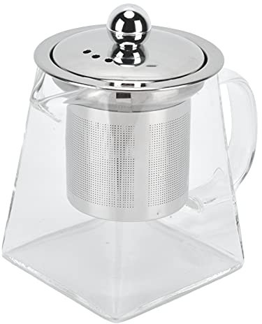 Glass Teapot Stovetop Safe, Clear Tea Kettle with Removable 304 Stainless Steel Filter and Lid Blooming and Loose Leaf Tea Maker Tea Brewer for Home, Camping, Travel (350ml)