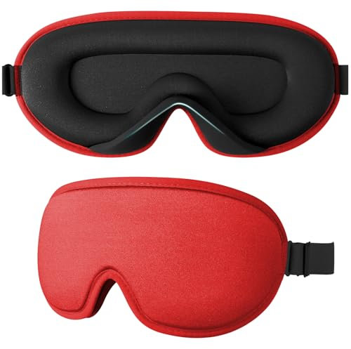 Supefisher Mascherina per Dormire, 2024 Mascherina per Dormire per Uomini e Donne, 3D Mascherina per gli Occhi per Bloccare la Luce al 100%, Maschera per il Sonno Pisolino Meditazione Viaggi (Rosso)