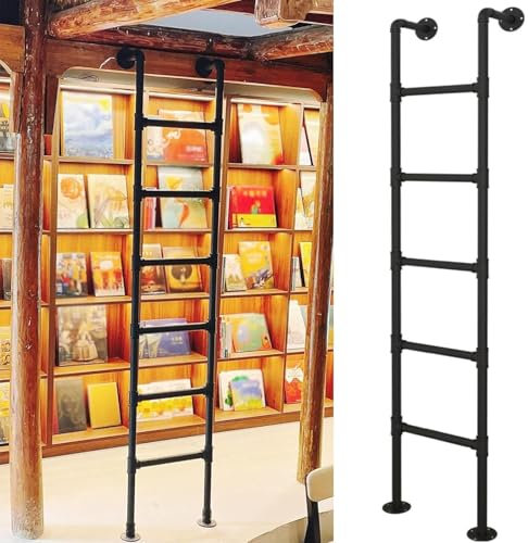 Industrielle Eisenrohr-Bibliotheksleiter, Kletterleiter, 1,8 m, Wandmontage, Dachboden-Leiter mit Notausgang für Fensterbrunnen, inklusive Montagezubehör