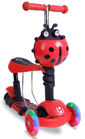 Habib Gruppe 3-in-1 Kinderroller für Jungen und Mädchen - Abnehmbarer Sitz, LED-Räder, Höheverstellbarer Lenker, Tretroller - Kinder Roller Outdoor Spiel, für 2-8 Jahre Kinder - Orange