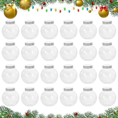 24Pcs Spherical Light Bulb Bottles 60ml Clear Plastic Containers with Lids Drinking Cups Candy Jar Outdoor Party Decor for Tea Juice Milk Candy Cookie