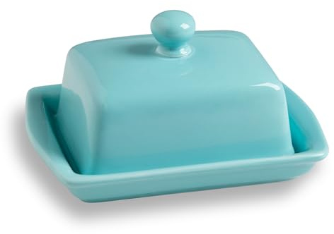Sweejar Home Butterdose aus Keramik mit Deckel, groß, rechteckig, Vintage-Butterhalter für Theke, Küchendekoration und Butteraufbewahrung (türkis)