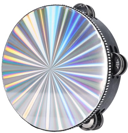 2er-Pack Strahlendes Tamburin mit Zweireihigen Schellen, 10 Zoll Reflektierende Trommel, Handglocke, Musik, Reflektierende Handtrommel für Erwachsene, Kirche, Tanz, Party, KTV (8