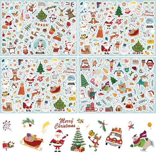 Weihnachtssticker Set, 284 Weihnachten Aufkleber Selbstklebend für Karte Machen, Stickers Weihnachten für Scrapbooking Tagebuch Fotoalben Geschenke Briefe, Weihnachtsaufkleber Weihnachtsdekoration
