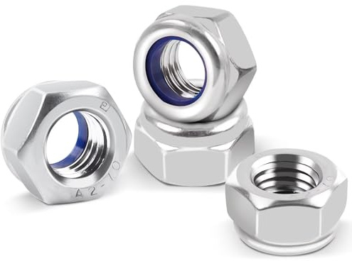 50 tuercas M3 Nylock M3 de acero inoxidable A2 V2A autobloqueo, kits de bloqueo de inserción de nailon DIN985, bloqueo de rosca, tuercas hexagonales Nyloc