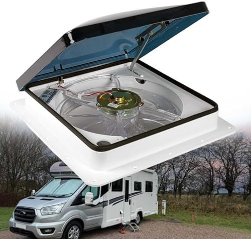 WEIMILOR 12V,24V,48V Caravan-Dachventilator, für Wohnmobil 40 x 40 cm Dachfenster, Schiebedach mit Fernbedienung und Regensensor, 3 einstellbare Geschwindigkeiten,48V