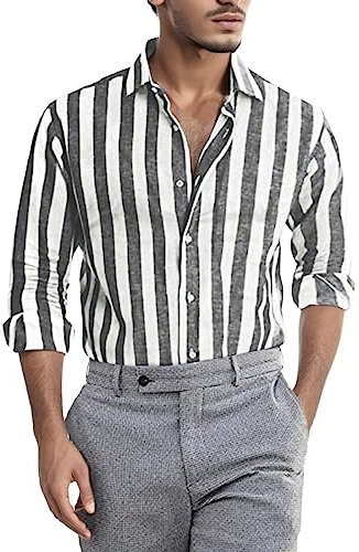 Blouse Hommes Rayé- Chemise Grande Taille Col V Revers à Blocs de Couleurs Tendance Pas Cher T Shirts Long-Sleeves Travail Tops pour Vacances Décontractés Hauts Coupe Normale d'affaires Tunqiues