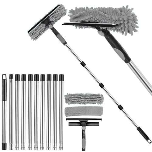 Window Cleaner, 4.3M Telescopic Kit With Silicon Squeegee & Microfiber Mop