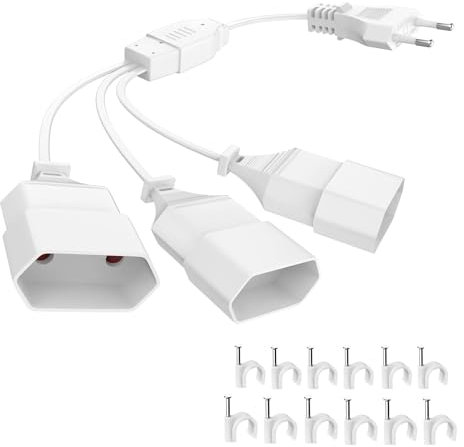 Spina di prolunga europea, adattatore 3 in 1 con cavo flessibile, cavo europeo, cavo di alimentazione piatto, 2 m, spina piatta europea, 250 V, bianco