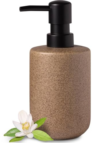 EMPO Stone-Textured Vintage Ceramic Dispenser, High-Color Rough Modern Zen Black ABS Press Bottle for Hand Soap, Shampoo, Conditioner for Bathroom and Kitchen (350ml/11.83oz)