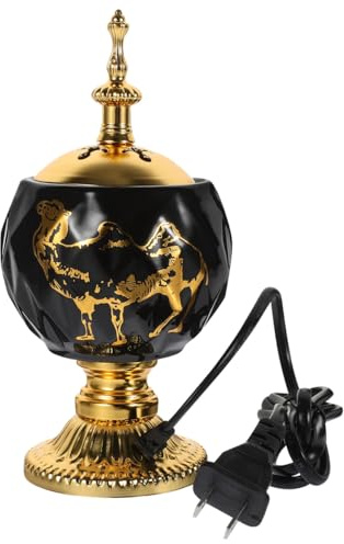 Garneck Smokeless Electric Incense Burner Ceramic Censer with Middle Eastern Design Plug-in Aromatic Bakhoor Stove for Home Relaxation and Meditation