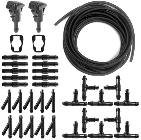 HAXIHA 5M Scheibenwaschanlage Schlauch,Automotive Schlauch,Wischwasserschlauch Reparaturset mit 30 Stücke Schlauchverbinder +2 pcs Sprühdüse（Schwarz）