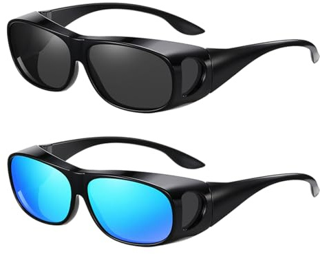 UILYNIU 2 Paar Polarisiert Sonnenbrille zum Überziehen für Brillenträger, Sonnenbrille für Damen Herren, Überbrille Übergröße Überziehbrille UV-Schutz Fit-Over Brille für Autofahren Angeln