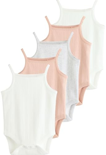 NEXT Bambina Confezione da 5 body per neonati senza maniche e con spalline sottili in 100% cotone Rosa Newborn