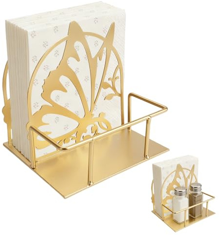Servilletero, soporte para servilletas de metal con forma de mariposa para mesa, dispensador de servilletas con sal y pimienta Shaker Caddy, servilletero para cocina, restaurante, cóctel, bar, comedor