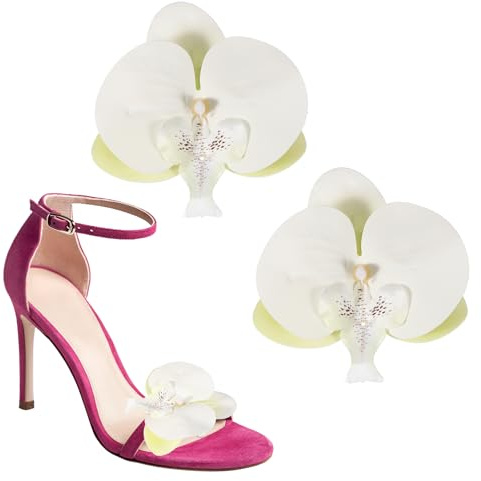 PATIKIL Clips A Fleurs Pour Chaussures, 2Pcs Decorative Nœud Amovible Pour Chaussures Accessoires Orchidée Papillon Charms Fashion Pour Mariage Plage Vacances Talons Sandales, White