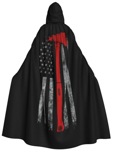 PPHGUT Capa con capucha unisex con diseño de hacha de bombero y línea roja, disfraz de Halloween, carnaval, festivales, fiestas y cosplay