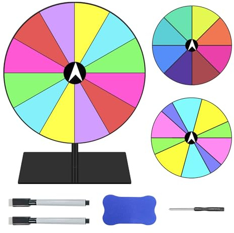 Spetsbst 8/10/12 Slots Glücksrad zum Drehen 20cm Gluecksrad | Selbstgestalten mit Ständer Drehendes Preisrad Bunt Fortune Wheel mit 3 Abnehmbarer Drehrad für Lotteriespiele Karneval