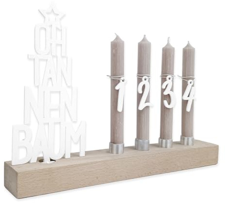 Adventskranz modern aus Holz Kerzenhalter Set länglich Adventsleiste mit Kerzen Oh Tannenbaum (weiß)