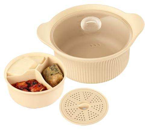 Vaporera Para Microondas - 23x23x10 Silicona Alimenticio Con Asa - Recipiente Para Cocer Al Vapor Multicapa - Resistente Al Calor | Olla De Horno Para Verduras, Arroz, Pescado, Albóndigas, Comid