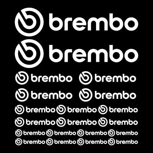 Gesar Adesivi Brembo Alta Qualità Resistenti al Calore – Kit 16 Adesivi Pinze Freni Auto – Compatibili con Pinze Freni Brembo per Auto Sportive – Copri Pinze Look Professionale (Bianco)