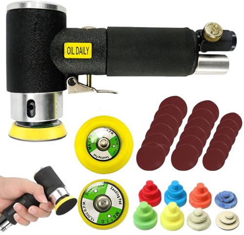 Mini Poliermaschine Set, 25mm 50mm 75mm Druckluft Exzenterschleifer Auto Polierer Set Exzenter schleifer Winkelschleifer Polierset Polierteller Kit für Auto Möbeln Metall