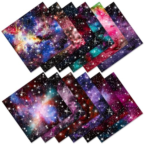 24 Sheets 12 Designs Scrapbook Paper 6x6 Inch, Starry Sky Cardstock for DIY Craft, Photo Album, Decorative Star Theme Paper Pad for Scrapbooking, Card Making, Gift Wrapping