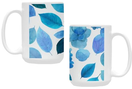 qenuh Hydrangea Floral Garden Style Ceramic Mugs Coffee Cup Smooth Glaze Finish 15 oz Classic Tea Cup for Hot Drinks, Office/Home Use