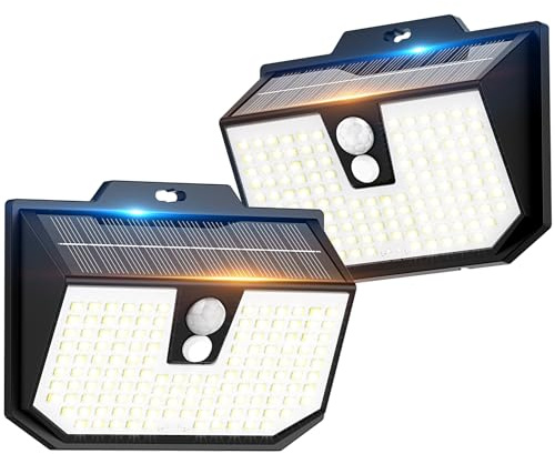 Yolsunes Solar Lights Outdoor Garden Motion Sensor IP65,2 Pack Cool White | Solar Security Light with PIR 3 Modes,132 Ultra Bright LED Solar Powered Wall Lights,120°Wide Angle for Garden Yard Garage