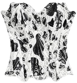 WDIRARA Women's Colorblock Lace Up Corset Bustier Tops Asymmetrical Crop Bandeau Tops Black and White Small
