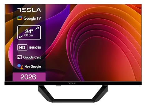 TESLA Smart TV 24 Pulgadas HD Ready con Google TV - HDR10, WiFi y Bluetooth, Google Assistant y Chromecast Integrado, 2 HDMI, 2 USB, DVB-T2/S2/C, Color Negro