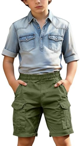Mjjsk Pantaloncini cargo per bambini estivi con elastico in vita casual tasche leggere gamba dritta all'aperto corsa escursionismo pantaloni corti