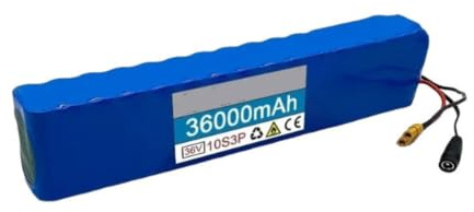 Batería para Bicicleta Eléctrica De 36V Y 36Ah Paquete De Baterías Iones Litio 10S3P Batería para Patinete Eléctrico con Protección BMS Y Cargador Larga autonomía 36V 36h,T+DC