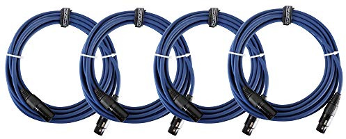 Pronomic 4er Set Stage DMX3-5 DMX-Kabel 5 Meter (zur Verkabelung von Lichteffekten, Goldkontakte, Mantelfarbe: Blau, XLR Male zu XLR Female)