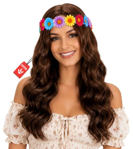 Fun Shack Braunes Hippie Blumen Perücke für Damen