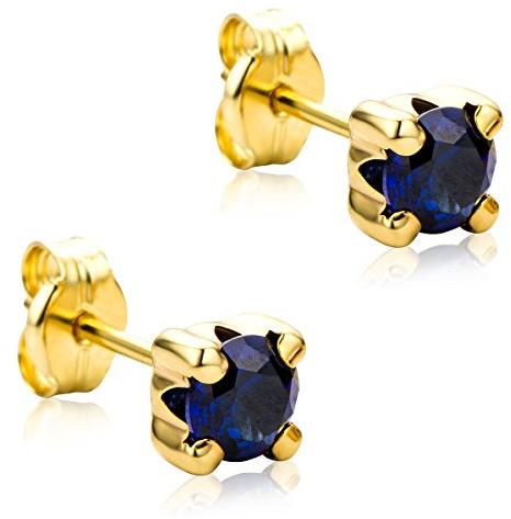 Orovi Boucles D'Oreilles Femme Or Blanc/Jaune 9 Carats 375 et Pierre Precieuse Émeraude/Rubis/Saphir/Zircon Cubique, Bijoux Femme D'or Hypoallergéniques - Clous D'Oreilles Griffe Faits à la Main