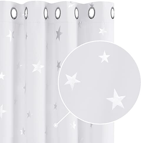 Deconovo Cortinas de Salon Modernas Aislante Térmico Funcional Estilo Moderno Elegante para Sala Infantiles Estrellas Plateada 140 x 240 cm Gris Perla