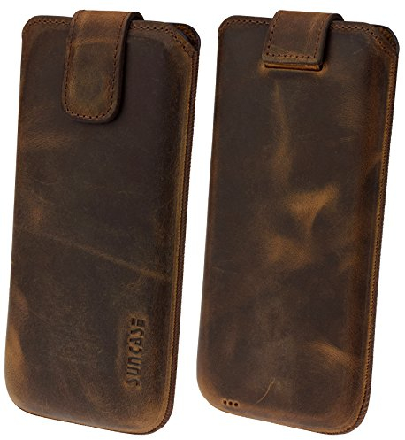 Suncase Original Etui Tasche für Samsung Galaxy J6 (2018) | mit ZUSÄTZLICHER Hülle/Schale/Bumper *Lasche mit Rückzugfunktion* Handytasche Ledertasche Schutzhülle Case Hülle in antik-Coffee