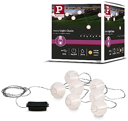 Paulmann 94166 LED Battery-Powered luminaire Outdoor Fairy Lights 7-Piece Set Mobile Paper Lantern incl. 7x0.02 watt IP44 Mobile Light White Battery-Powered lamp Plastic Cordless 3000 K