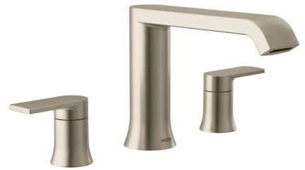 Moen Genta LX Two-Handle Deck Mounted Roman Tub Faucet, Widespread Modern Bathtub Set for Soaking Tub, Valve Required, Brushed Nickel, T908BN