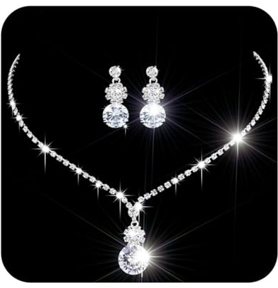 Ushiny Hochzeitsschmuck-Set, Silberfarben, Brautschmuck, Kristall-Halsketten und Ohrringe, Set mit Strass-Halskette für Frauen und Mädchen, Edelstein Silber Kunstperle, Perlen, Strass