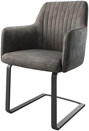 DELIFE Schwingstuhl Greg-Flex Freischwinger flach Schwarz Mikrofaser Anthrazit Vintage Taschenfederkern